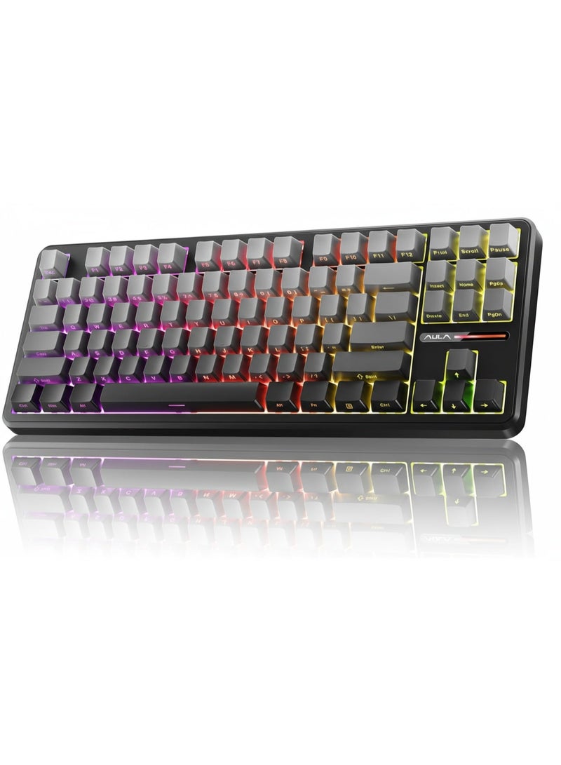 AULA F87 Mechanical Keyboard, Tri-mode Wireless Side-printed Keycaps, Bluetooth 5.0/2.4GHz/USB-C Hot-swappable, Pre-lubricated Switches, 75% TKL RGB Gaming Keyboard (Gradient Gray, Space Crystal Switches) - Image 1